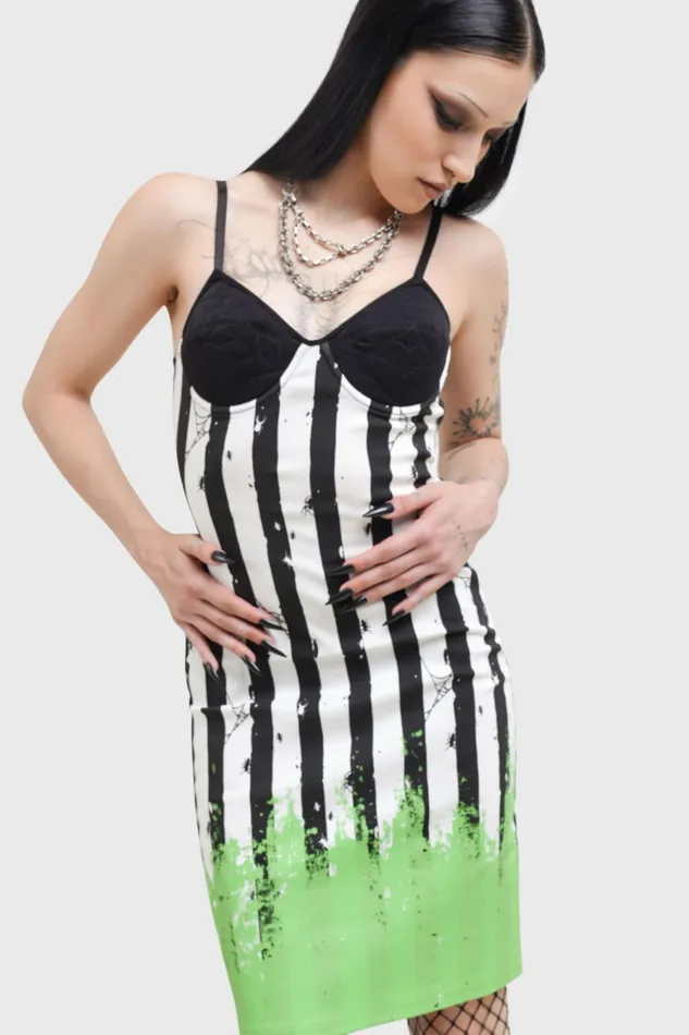 Killstar Distressed Stripe Bodycon Dress Women Mini
