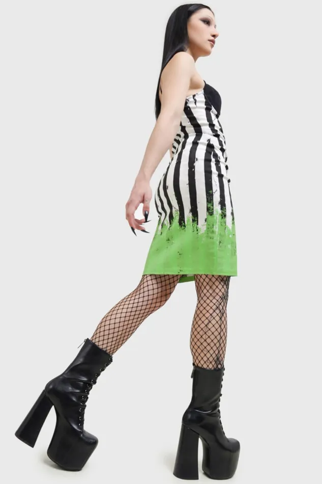 Killstar Distressed Stripe Bodycon Dress Women Mini