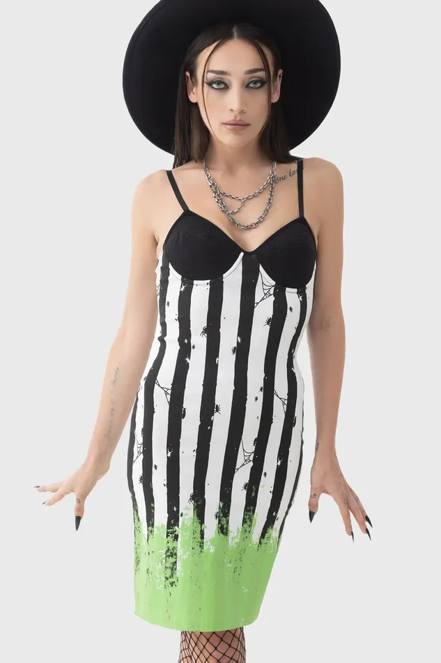 Killstar Distressed Stripe Bodycon Dress Women Mini