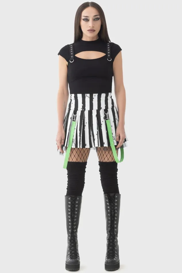 Killstar Distressed Stripe Pleated MiniSkirt Women Mini Skirts