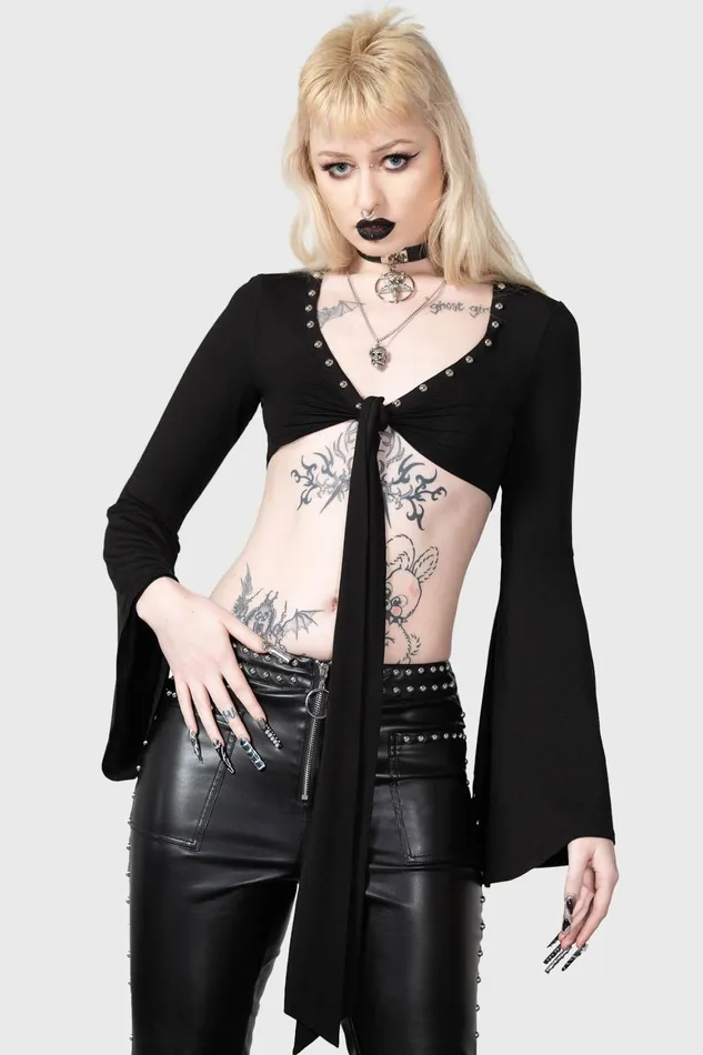 Killstar Elegy Front Tie Top Women Long Sleeves