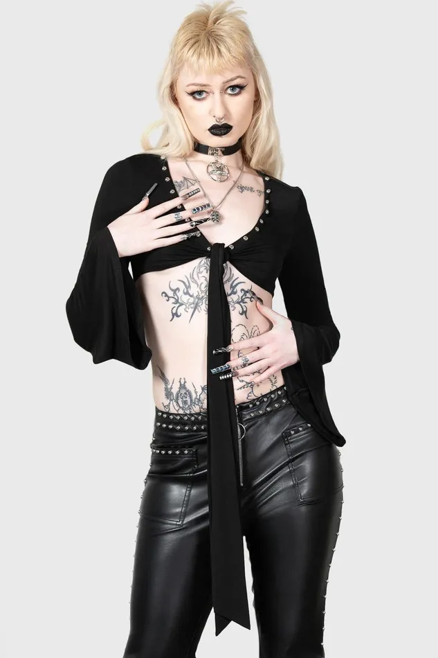 Killstar Elegy Front Tie Top Women Long Sleeves
