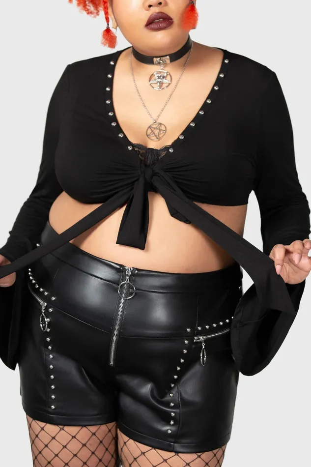 Killstar Elegy Front Tie Top Women Long Sleeves
