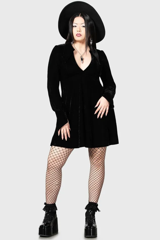 Killstar Hecate Velvet Plunge Dress Women Mini