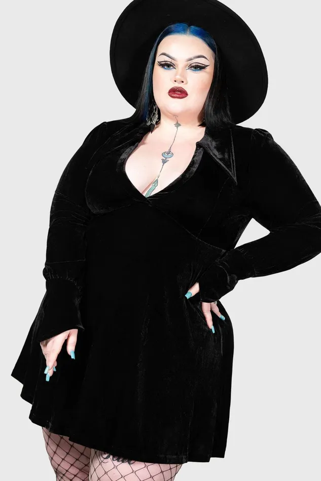 Killstar Hecate Velvet Plunge Dress Women Mini