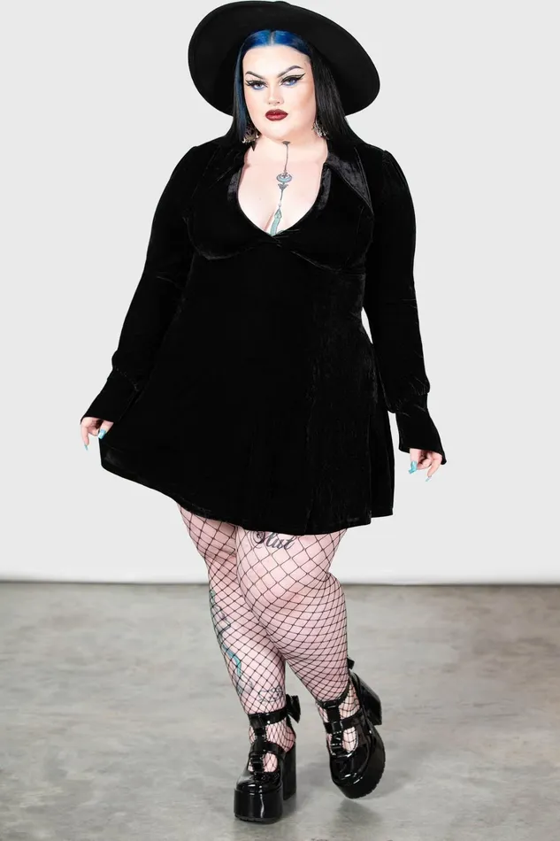 Killstar Hecate Velvet Plunge Dress Women Mini