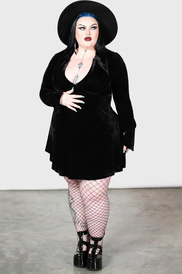 Killstar Hecate Velvet Plunge Dress Women Mini