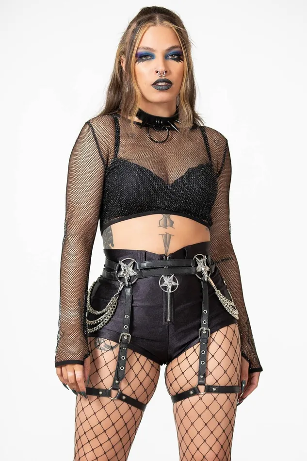 Killstar Hellia Fishnet Top Women Crop