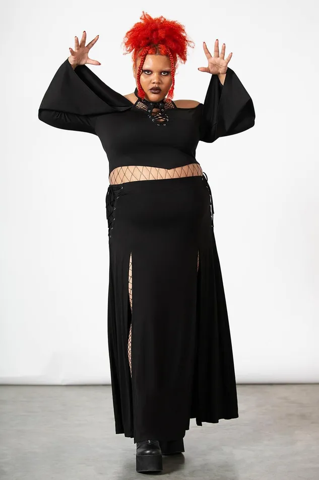 Killstar Hellverina Split Maxi Skirt Women Maxi Skirts