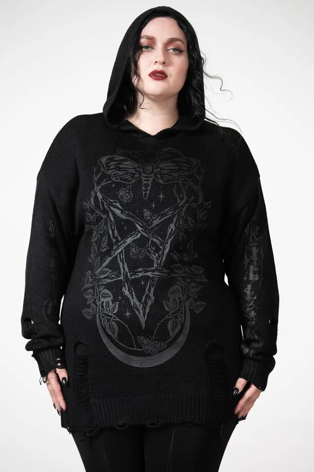 Killstar Hyperion Hooded Knit Sweater Women Sweaters
