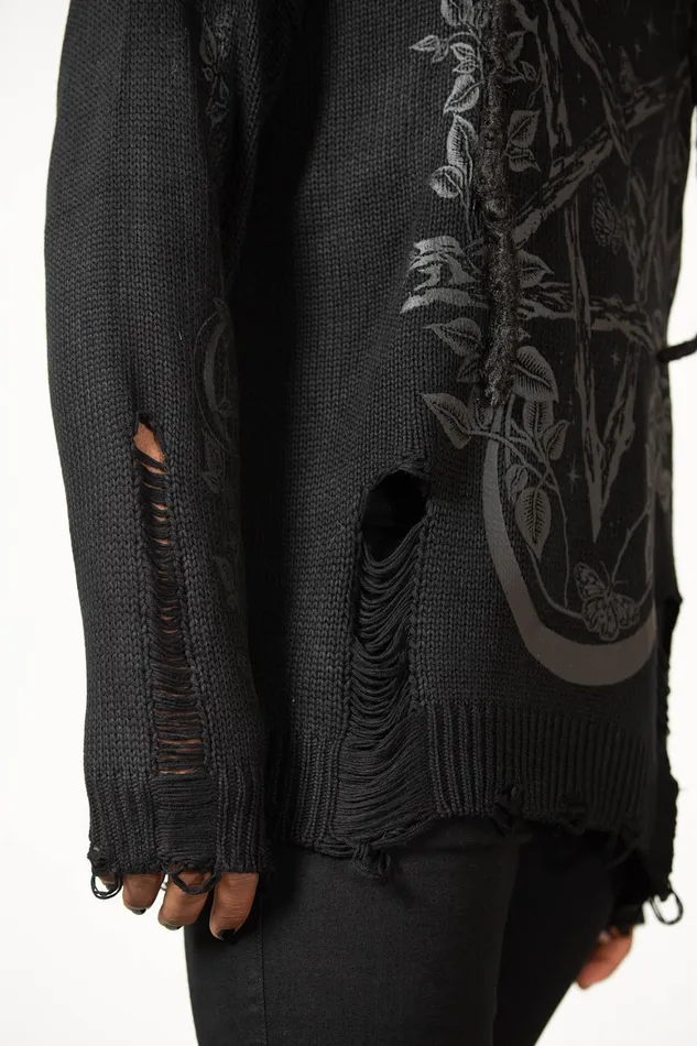 Killstar Hyperion Hooded Knit Sweater Women Sweaters
