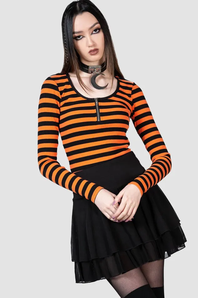 Killstar Izora Ribbed Top PUMPKIN Women Long Sleeves