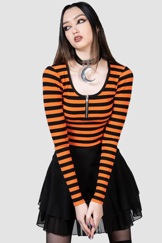 Killstar Izora Ribbed Top PUMPKIN Women Long Sleeves