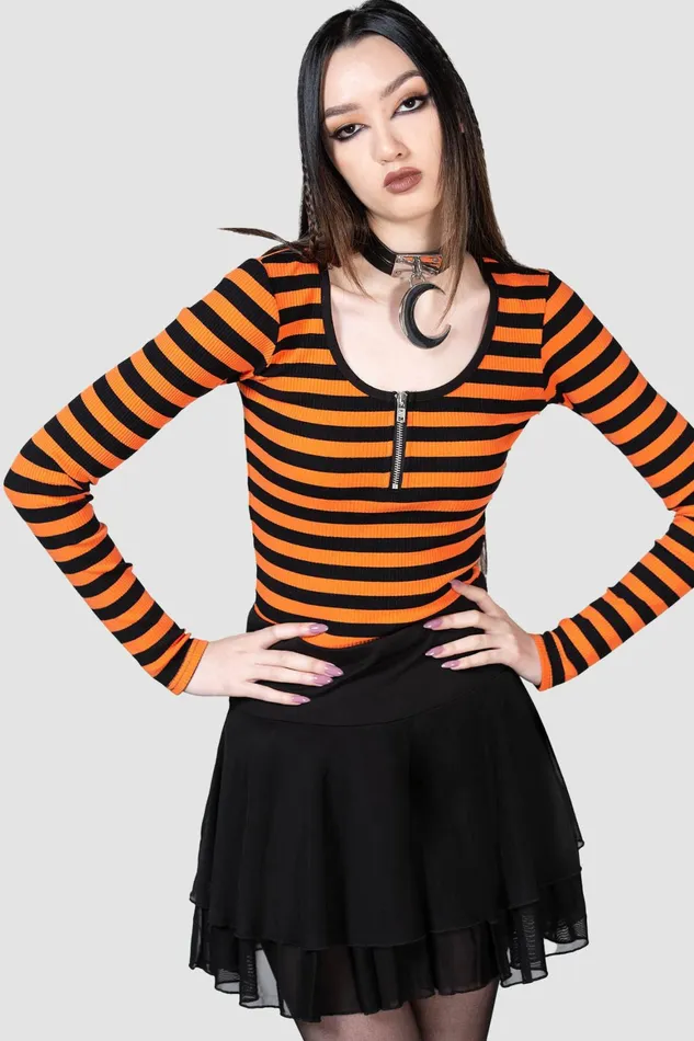 Killstar Izora Ribbed Top PUMPKIN Women Long Sleeves