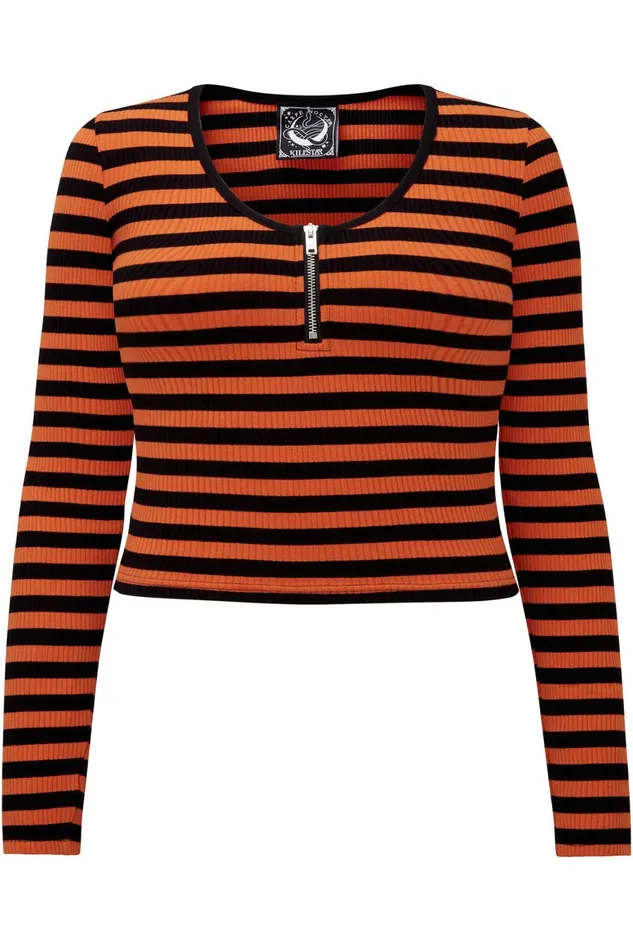 Killstar Izora Ribbed Top PUMPKIN Women Long Sleeves