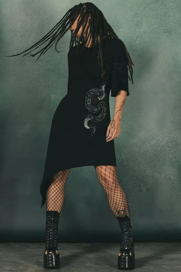 Killstar Maple Asymmetric Dress Women Midi