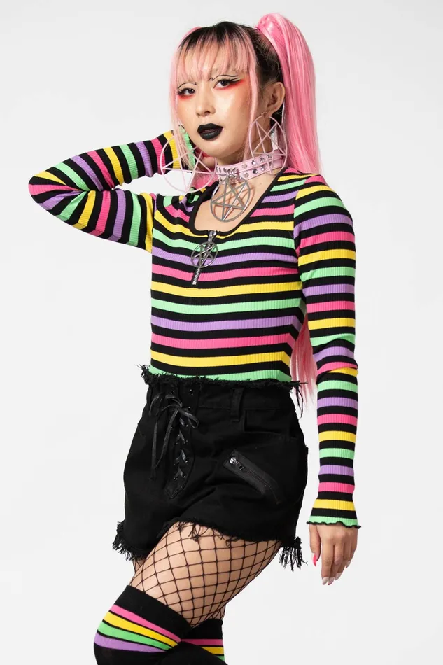 Killstar Nikiko Ribbed LongSleeve Top Women Long Sleeves