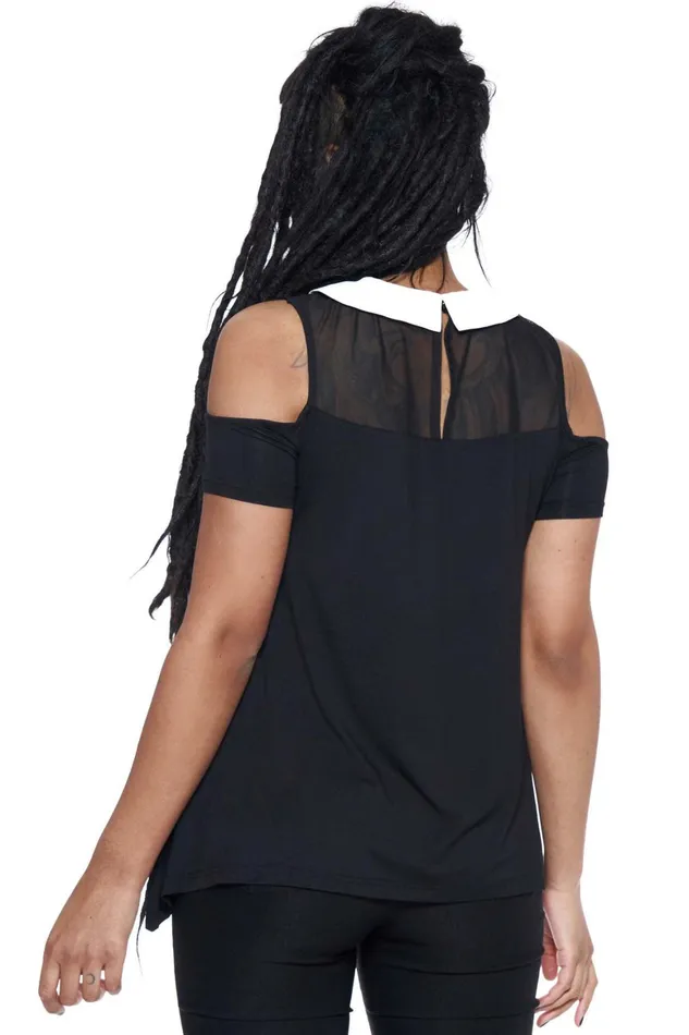 Killstar Nunsense Collar Cold Shoulder Top Women TShirts and Vests