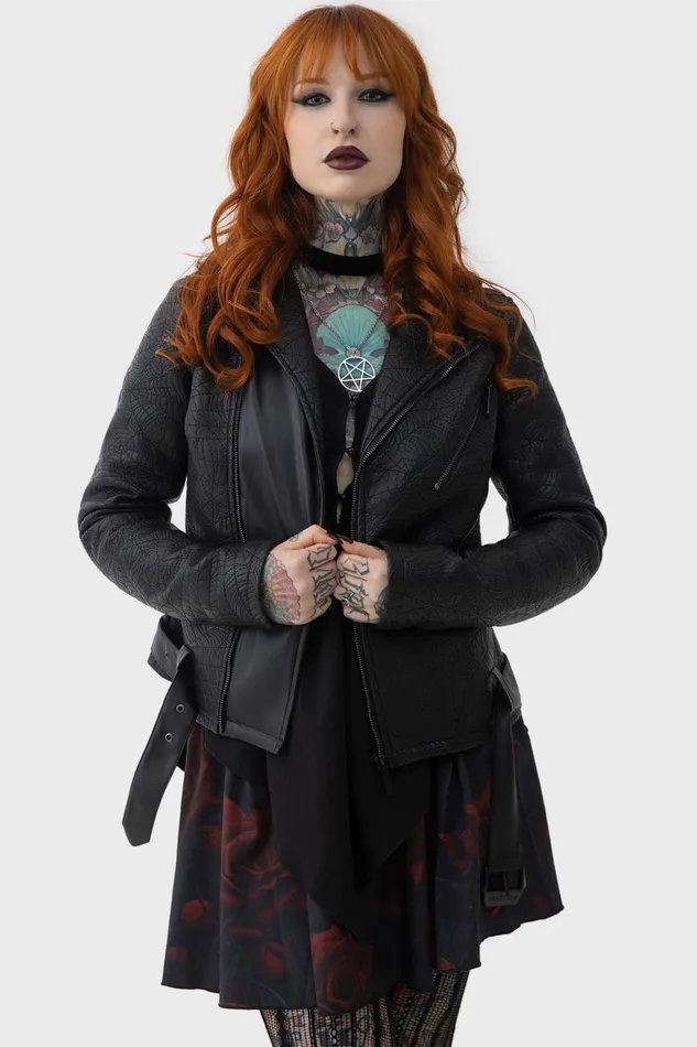 Killstar Spideration Biker Jacket Women Jackets and Coats