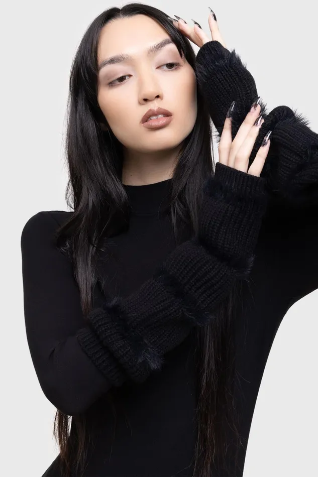 Killstar Striped Night Arm Warmers Women Gloves and Scarves