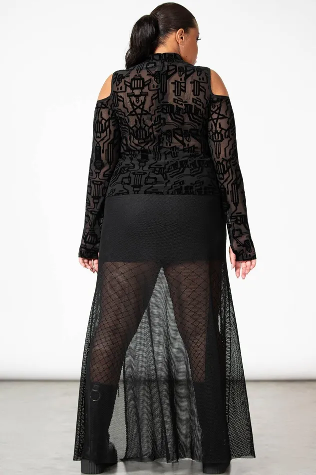 Killstar Tuned Out Mesh Cold Shoulder Top Women Long Sleeves