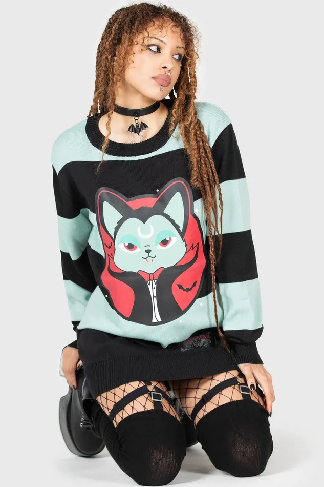 Killstar Vampurr Stripe Sweater MINT Women Sweaters