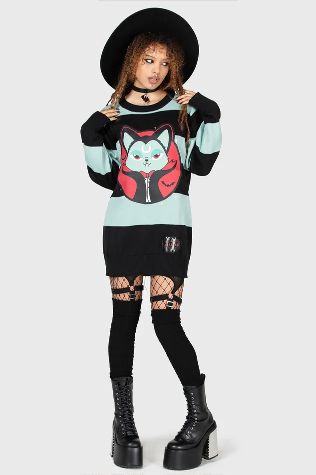 Killstar Vampurr Stripe Sweater MINT Women Sweaters
