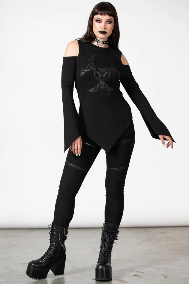 Killstar Voxy Cold Shoulder Top Women Long Sleeves