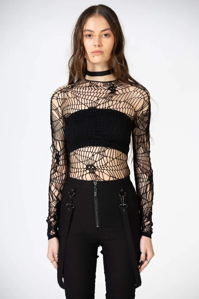 Killstar Webs Grasp Long Sleeve Top Women Long Sleeves