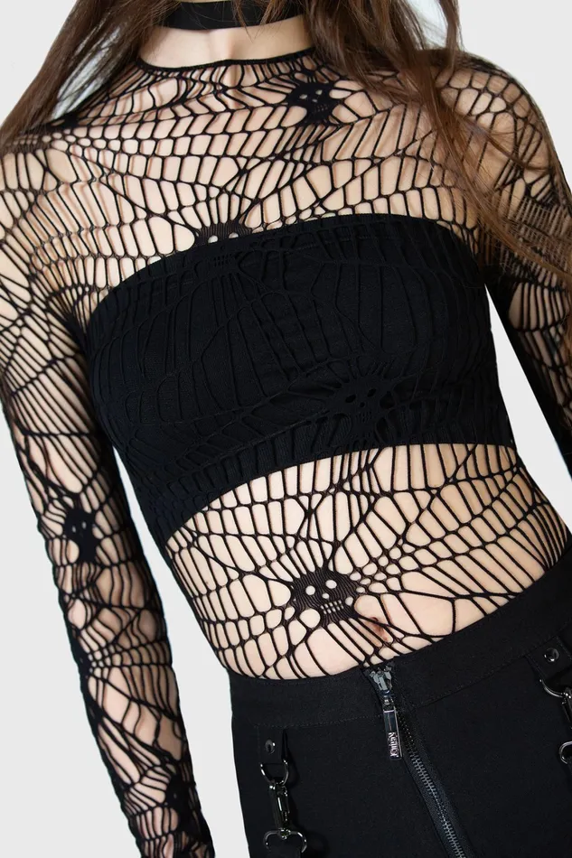 Killstar Webs Grasp Long Sleeve Top Women Long Sleeves