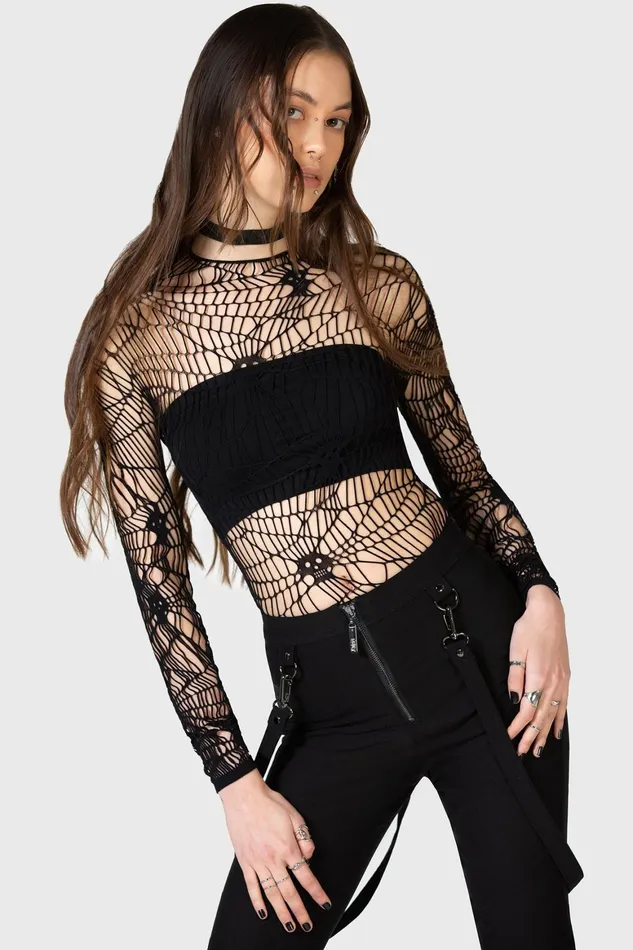 Killstar Webs Grasp Long Sleeve Top Women Long Sleeves