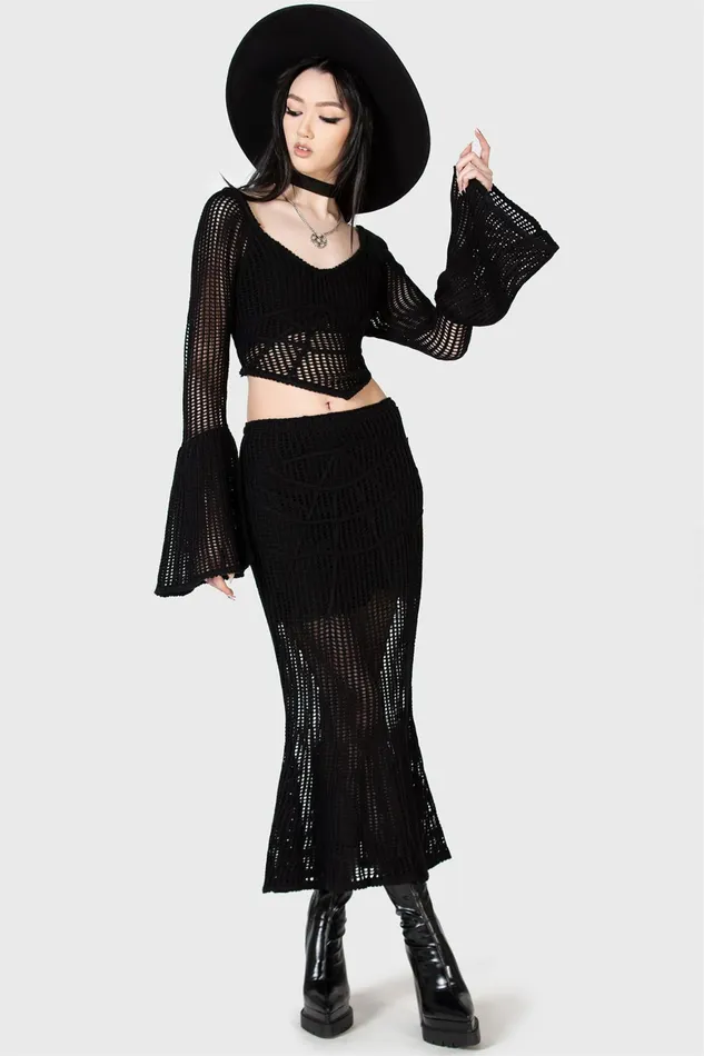 Killstar Widows Prey Knit Skirt Women Maxi Skirts