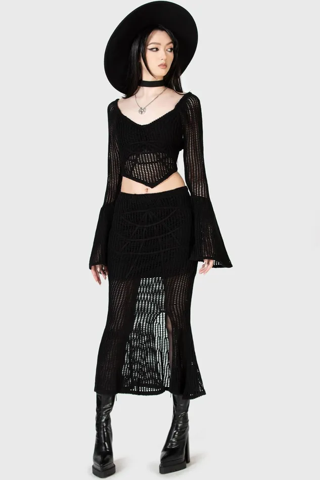 Killstar Widows Prey Knit Skirt Women Maxi Skirts