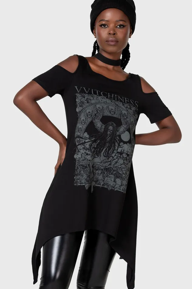 Killstar Witchiness Cold Shoulder Top Women TShirts and Vests