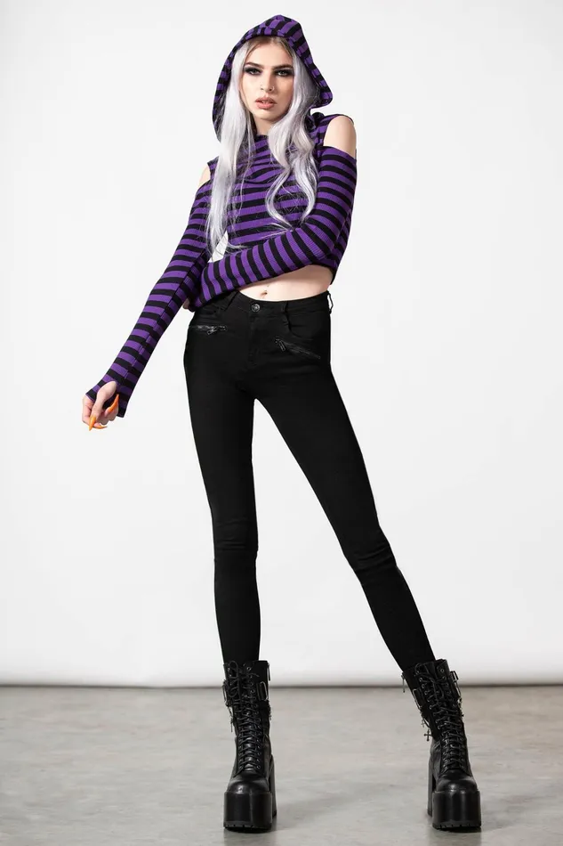 Killstar Zephyr Hooded Top PURPLE Women Long Sleeves
