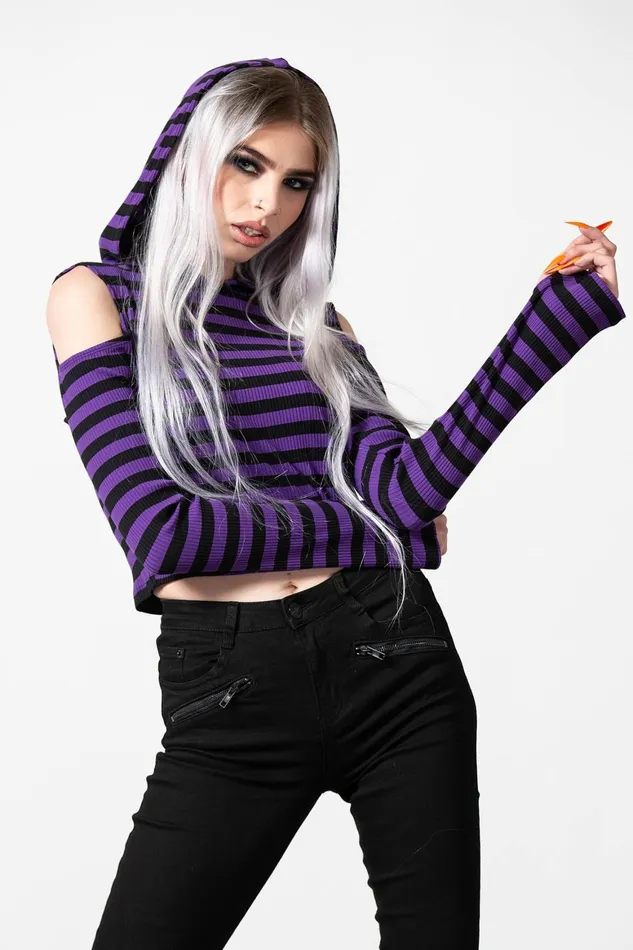 Killstar Zephyr Hooded Top PURPLE Women Long Sleeves