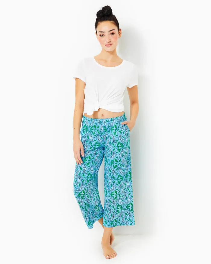 Lilly Pulitzer 24034 Pajama Crop Pant Bon Bon Blue Leapin Leopards Women Loungewear Lilly Pulitzer 24034 Pajama Crop Pant Bon Bon Blue Leapin Leopards Women Loungewear