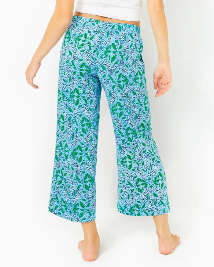 Lilly Pulitzer 24034 Pajama Crop Pant Bon Bon Blue Leapin Leopards Women Loungewear
