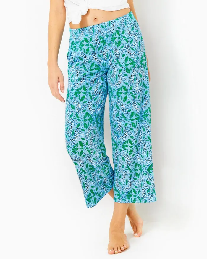 Lilly Pulitzer 24034 Pajama Crop Pant Bon Bon Blue Leapin Leopards Women Loungewear