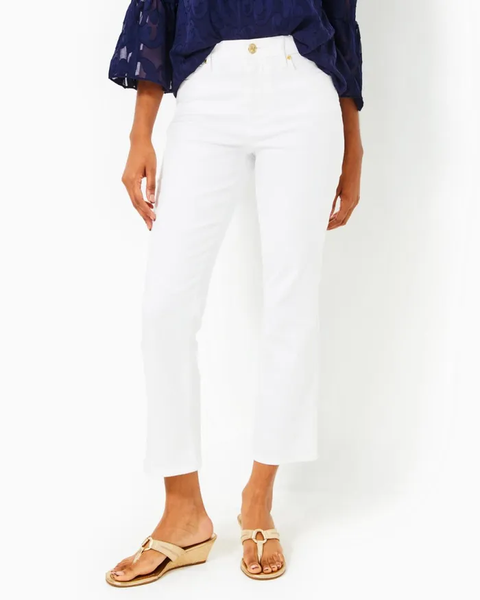 Lilly Pulitzer 27034 Annet High Rise Crop Flare Pant Resort White Women Bottoms