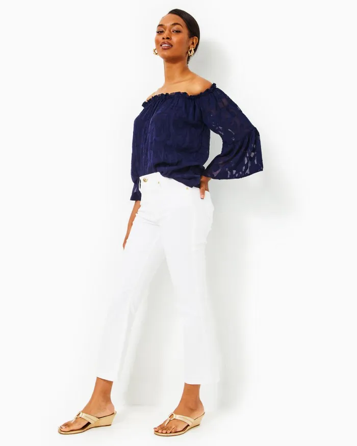 Lilly Pulitzer 27034 Annet High Rise Crop Flare Pant Resort White Women Bottoms