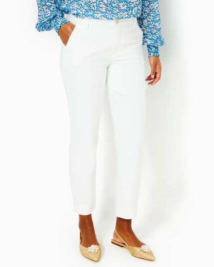 Lilly Pulitzer 28034 Gretchen High Rise Straight Leg Pant Resort White Women Bottoms