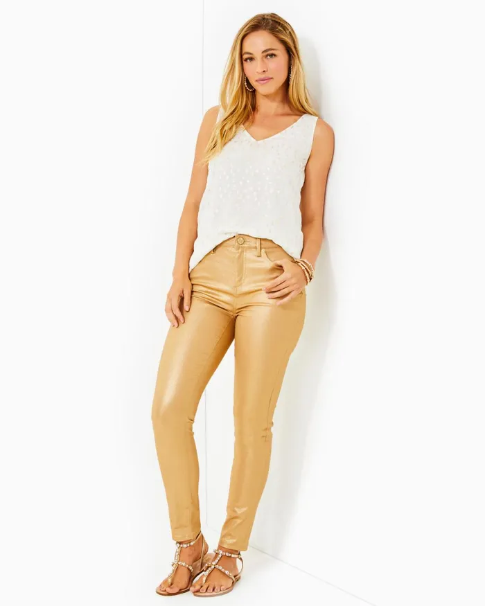 Lilly Pulitzer 29034 Eagan High Rise Skinny Jean Gold Metallic Women Bottoms