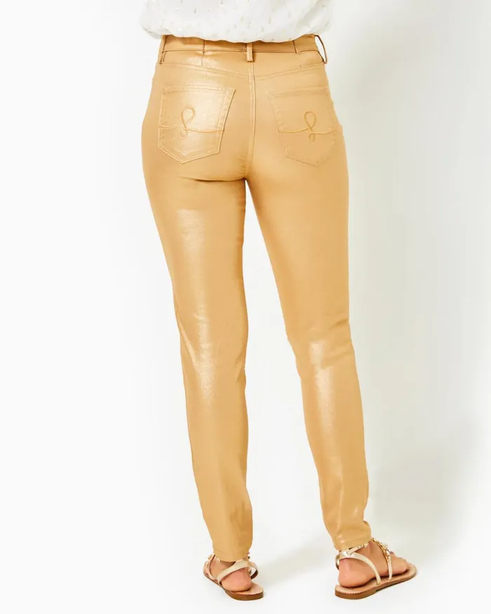 Lilly Pulitzer 29034 Eagan High Rise Skinny Jean Gold Metallic Women Bottoms