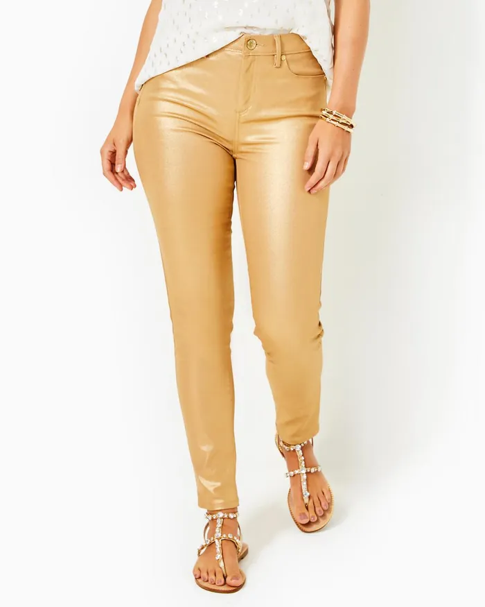 Lilly Pulitzer 29034 Eagan High Rise Skinny Jean Gold Metallic Women Bottoms