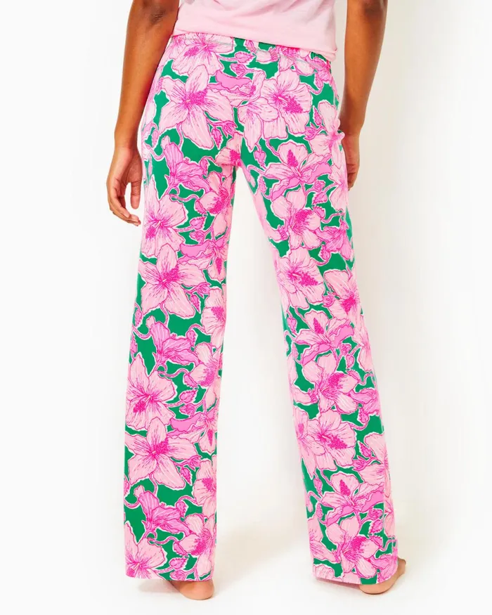Lilly Pulitzer 305034 Pajama Knit Pant Kelly Green Hibis Kiss Women Loungewear