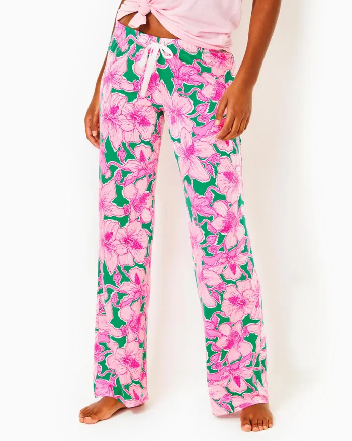 Lilly Pulitzer 305034 Pajama Knit Pant Kelly Green Hibis Kiss Women Loungewear