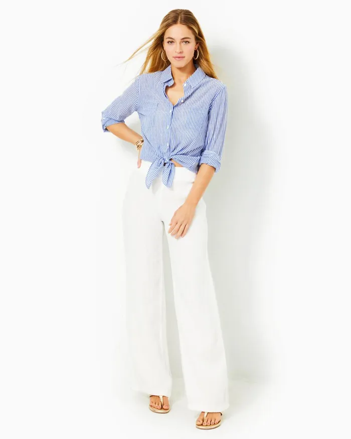 Lilly Pulitzer 31034 Deri Linen Palazzo Pant Resort White Women Bottoms