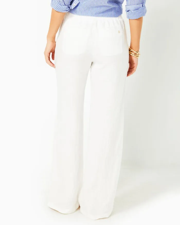 Lilly Pulitzer 31034 Deri Linen Palazzo Pant Resort White Women Bottoms