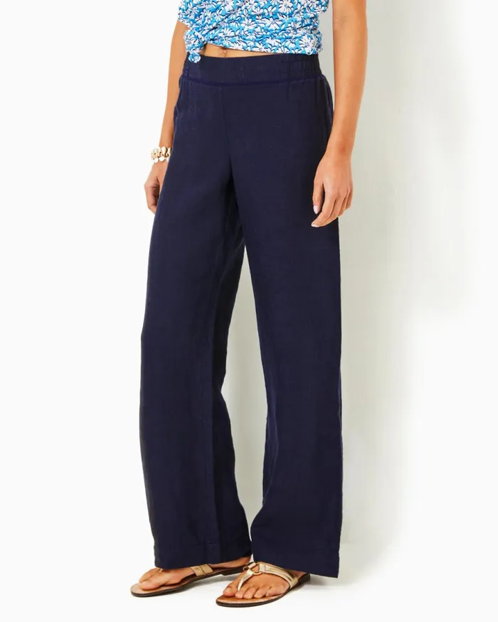 Lilly Pulitzer 31034 Deri Linen Palazzo Pant True Navy X True Navy Women Bottoms